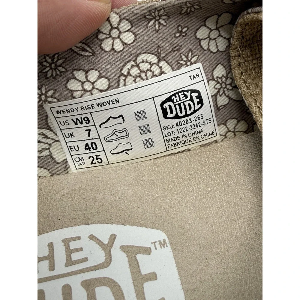 Hey Dude Wendy Rise Woven Tan Shoes Women's Size 9 Slip On Summer Shoes